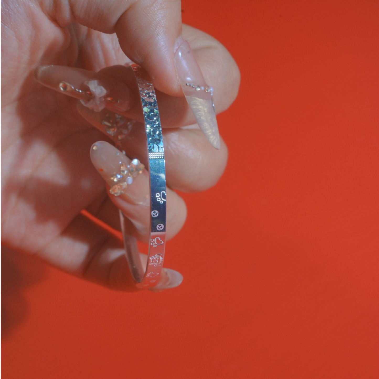 Crystal Ice Bracelet for Women Sterling Silver Light Luxury Cute & Delicate Solid Closed-End Pure Silver Bangle Gift | POD Customizable