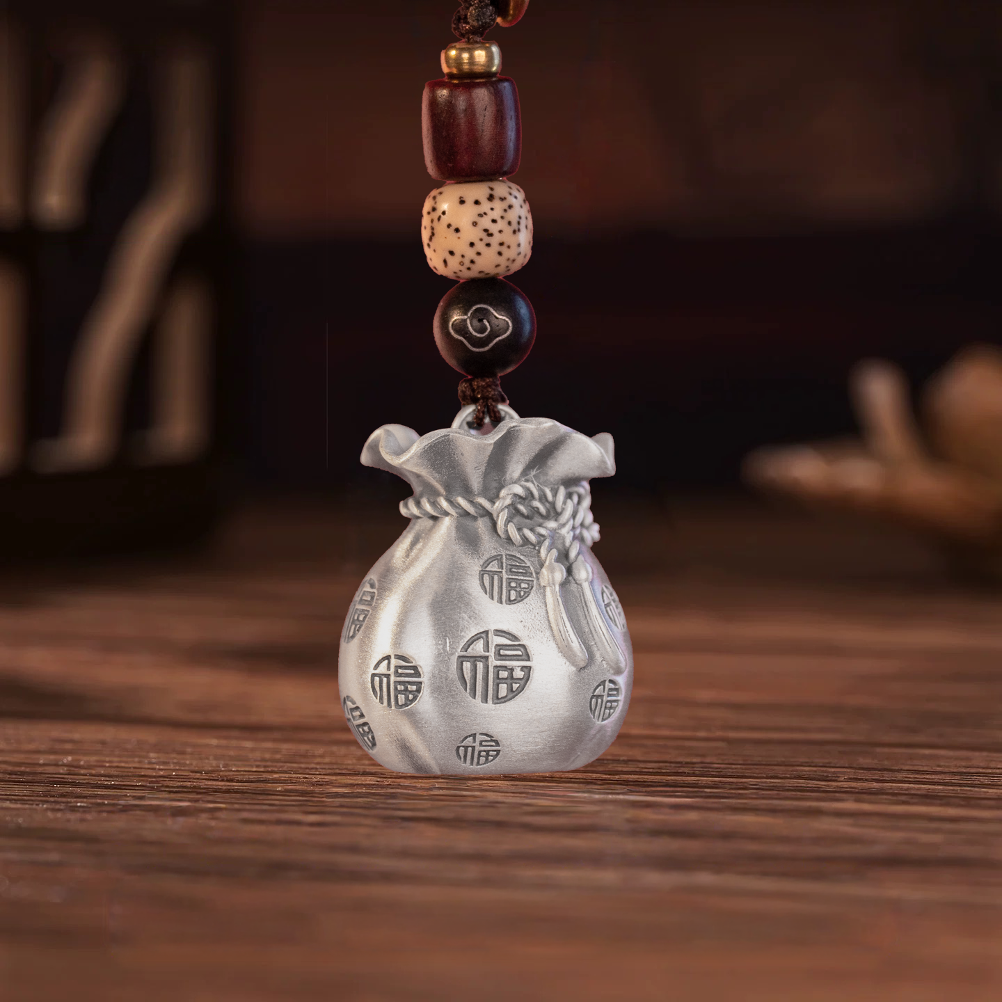 Hundred Blessings Money Bag Silver Jewelry Antique-Style Pendant Necklace Minimalist Design Handcrafted Vintage Style | POD Customizable