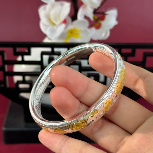 "Endless Good Luck" Solid Silver Gilded Bracelet – Wear Continuous Blessings as an Elegant Chinese-Style Wrist Token | POD Customizable