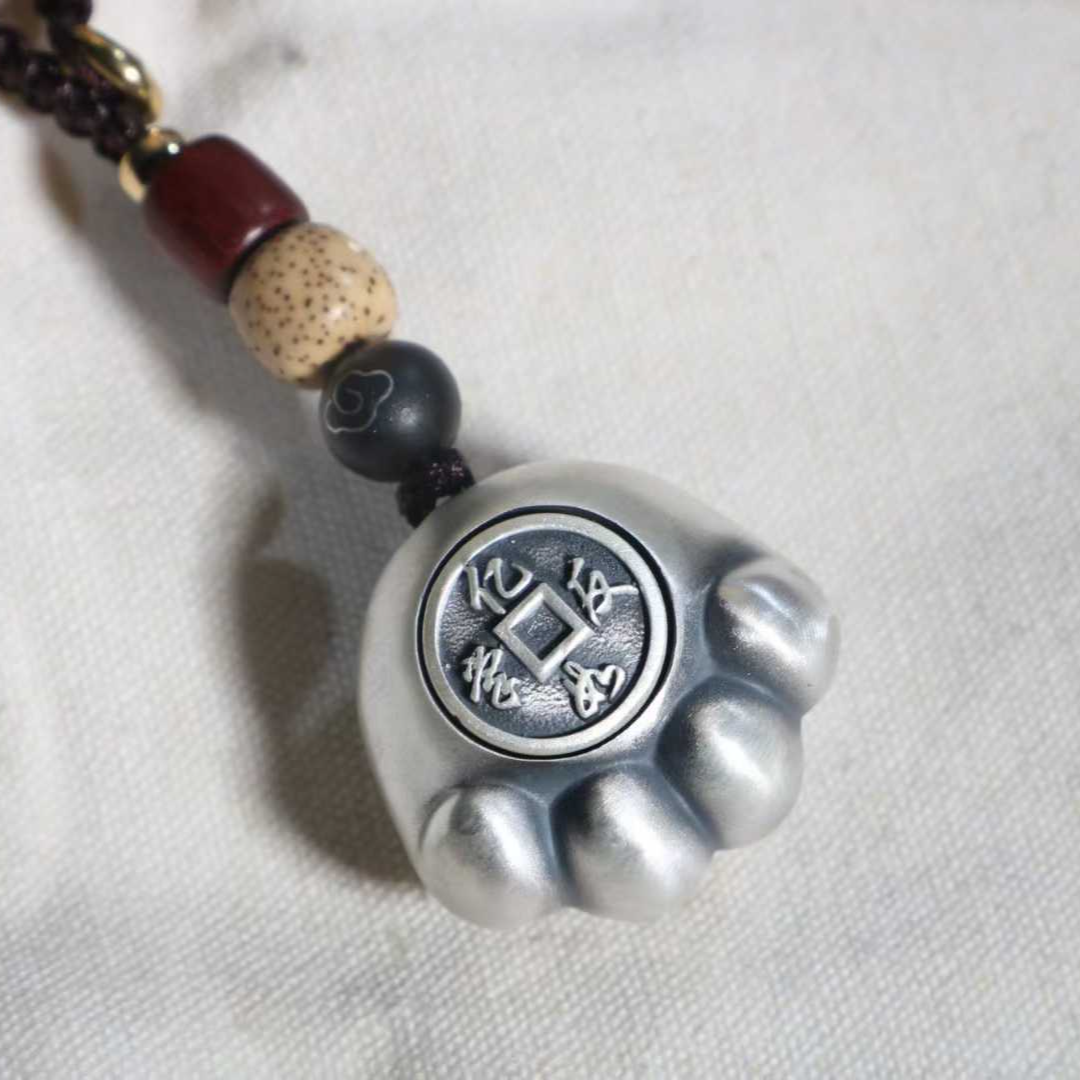 Solid Silver "Easy 'Wealth' at Your Fingertips" Cat Paw Pendant – A Lucky Charm That Holds Fortune & Cuteness in the Palm of Your Hand | POD Customizable