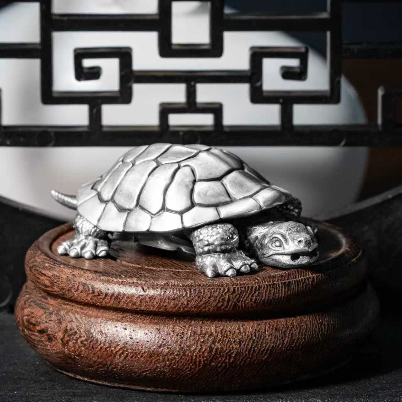 Lucky Money Turtle - Handheld Silver Pendant with Antique Finish Simple Style Handcrafted Pendant Necklace | POD Customizable