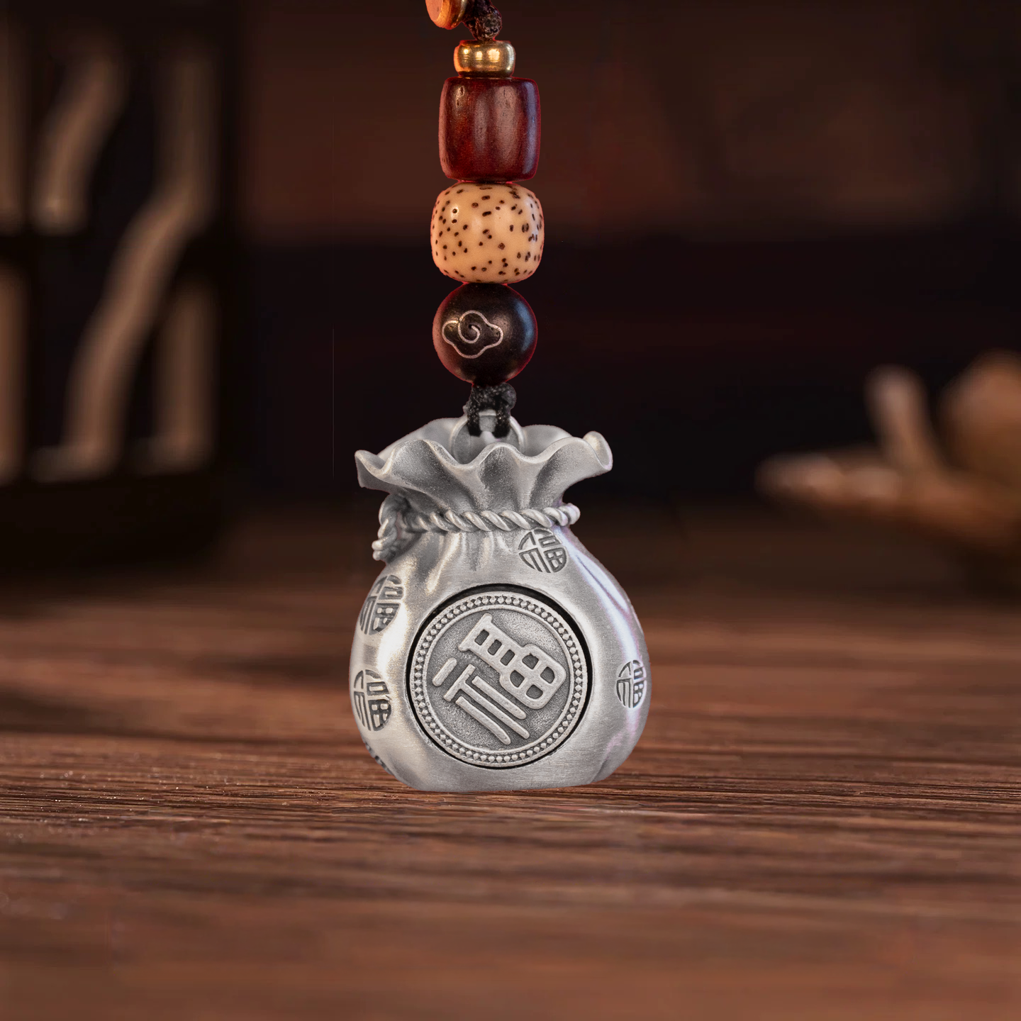 Hundred Blessings Money Bag Silver Jewelry Antique-Style Pendant Necklace Minimalist Design Handcrafted Vintage Style | POD Customizable