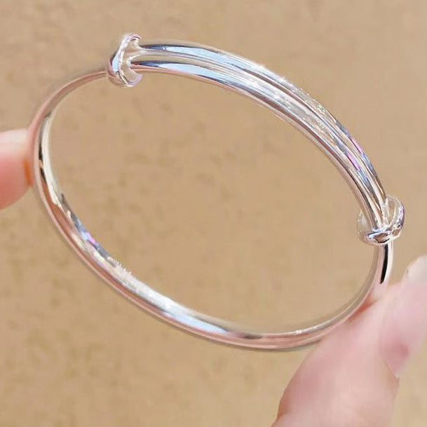 Chinese-Style Loach Back Push-Pull Design Solid Sterling Silver 9999 Women's Bangle | POD Customizable