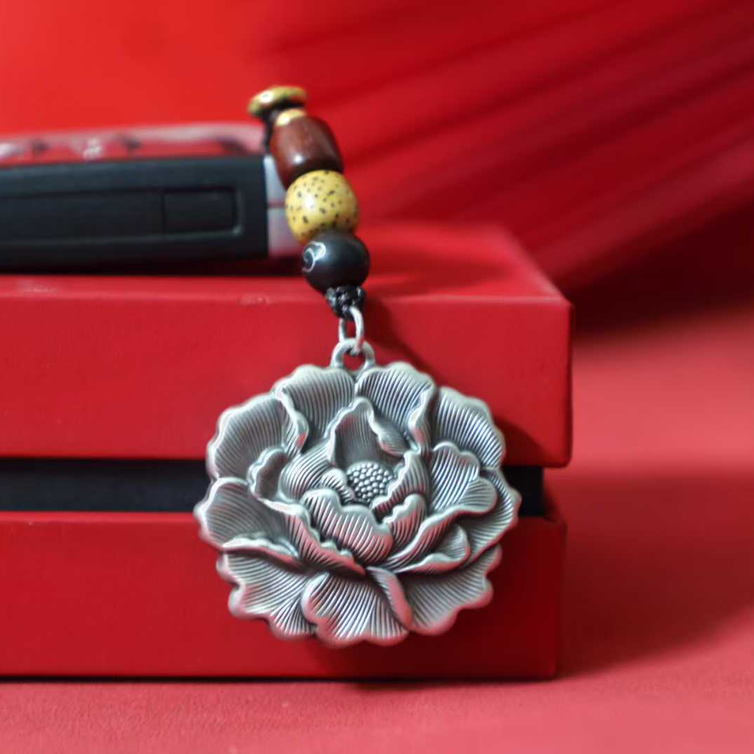 Retro Peony Solid Silver Pendant – Wear the Elegance of China’s "National Flower" as a Romantic Chinese-Style Accessory | POD Customizable