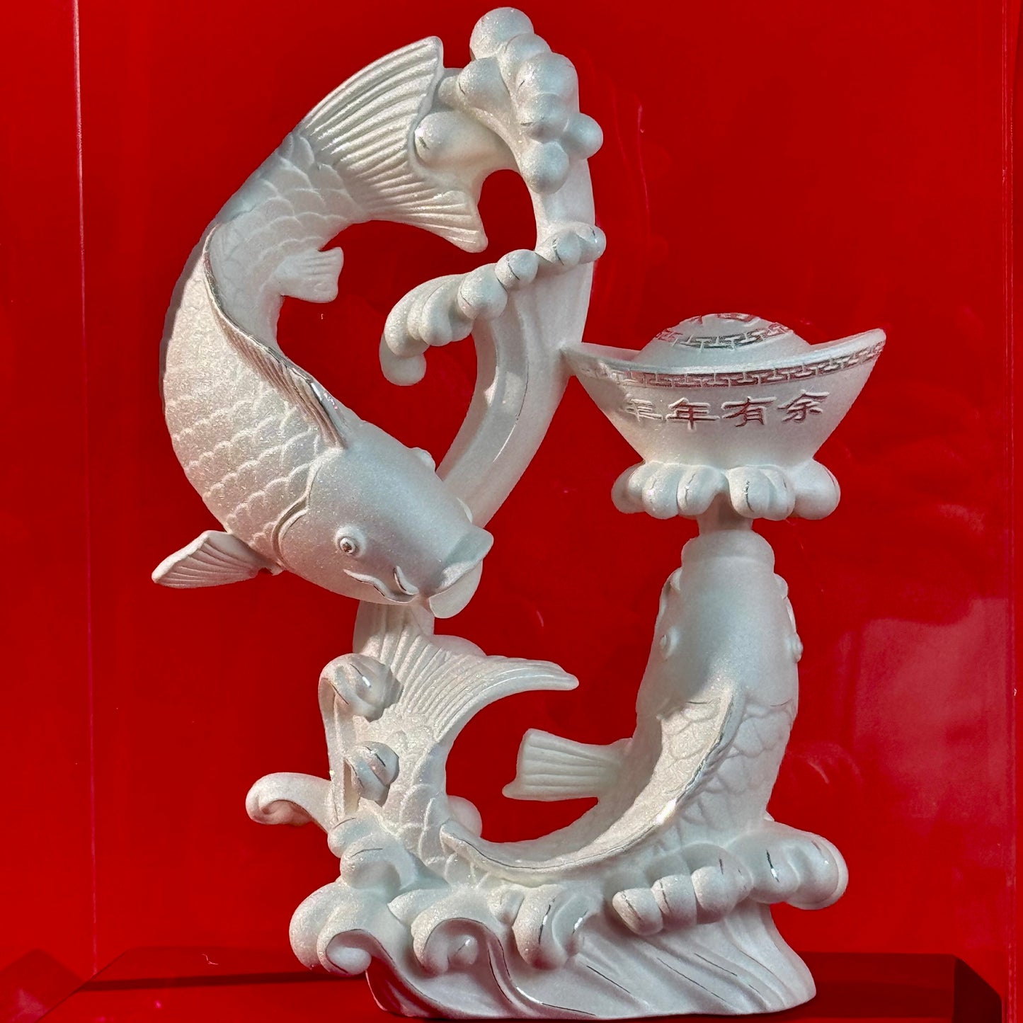 Silver Double Fish & Treasure Ornament – Two Fish Gather Fortune, Abundance Year After Year | POD Customizable