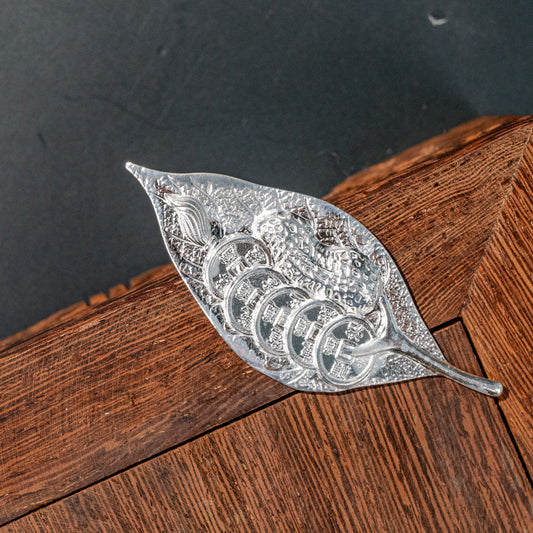 Silver Leaf Silver Jewelry Antique-Finished Silver Bar Pendant Necklace Simple Style Handcrafted Vintage