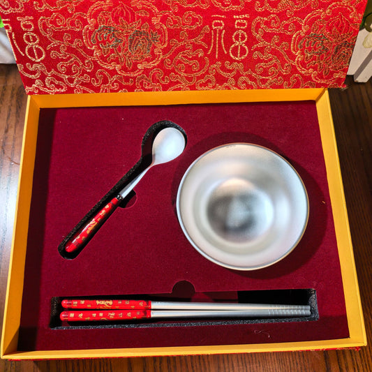 High-Grade Fine Silver Homeware: Large Red Auspicious Silver Bowl Chinese-Style Silverware with Vintage Polished Finish | POD Customizable