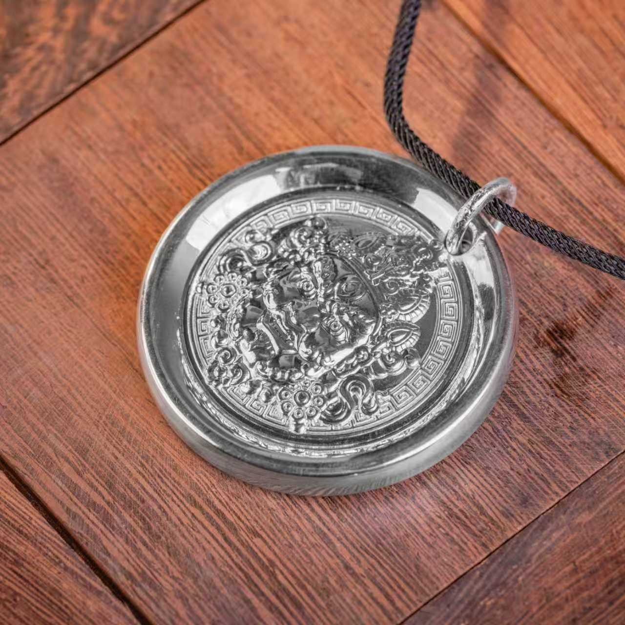 God of Wealth Pendant Fine Silver Artifact Antiqued Silver Bar Customized Pendant Necklace Plain Style Handcrafted | POD Customizable