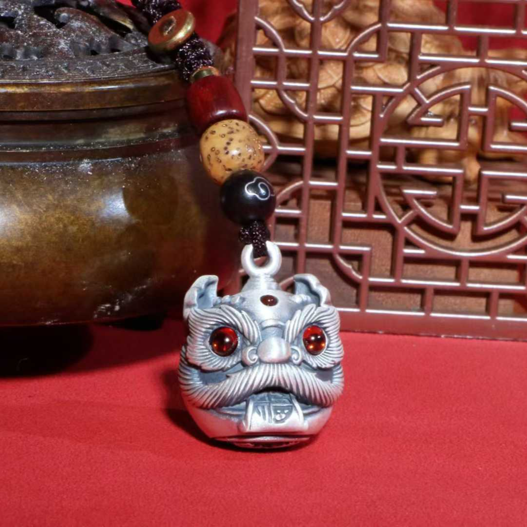 Solid Silver Lion Dance Pendant – Wear the Fortune & Protection of Eastern Mythical Beast as Your Portable Chinese-Style Guardian | POD Customizable