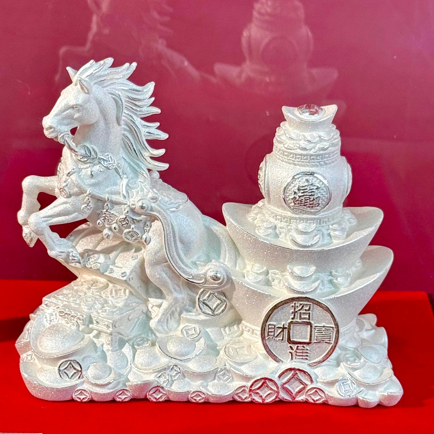 Silver Product "Horse Carrying Fortune" Ornament – Silver Horse Brings Blessings, Wealth & Success Combined | POD Customizable