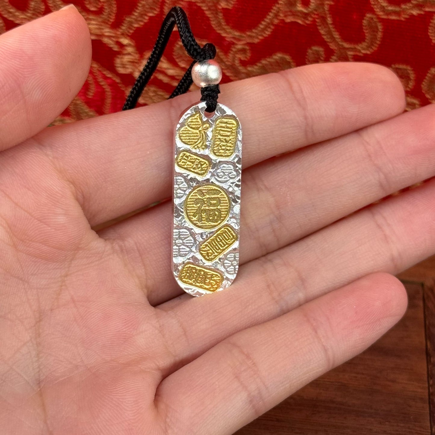 Solid Silver Gilded "Abundant Blessings" Pendant – Wear Chinese Good Fortune Close to You | POD Customizable