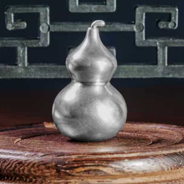 Small Gourd-Shaped Sterling Silver Antique-Finish Pendant Necklace - Plain Style Handcrafted Vintage | POD Customizable