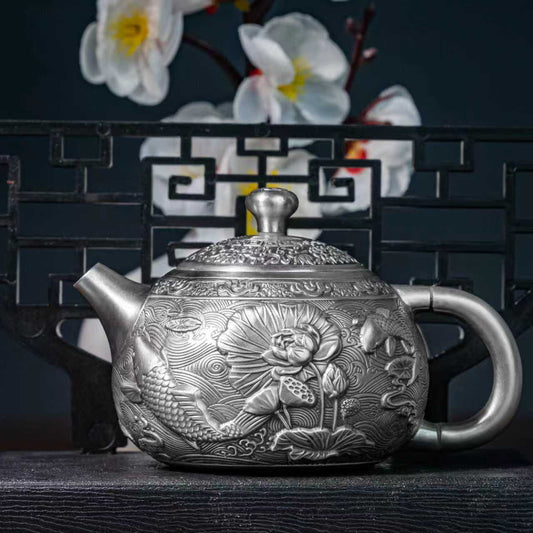 Year-Round Abundance Tea Set with Antique-Finished Silverware Personalized Decorative Piece in Plain Style Handcrafted | POD Customizable