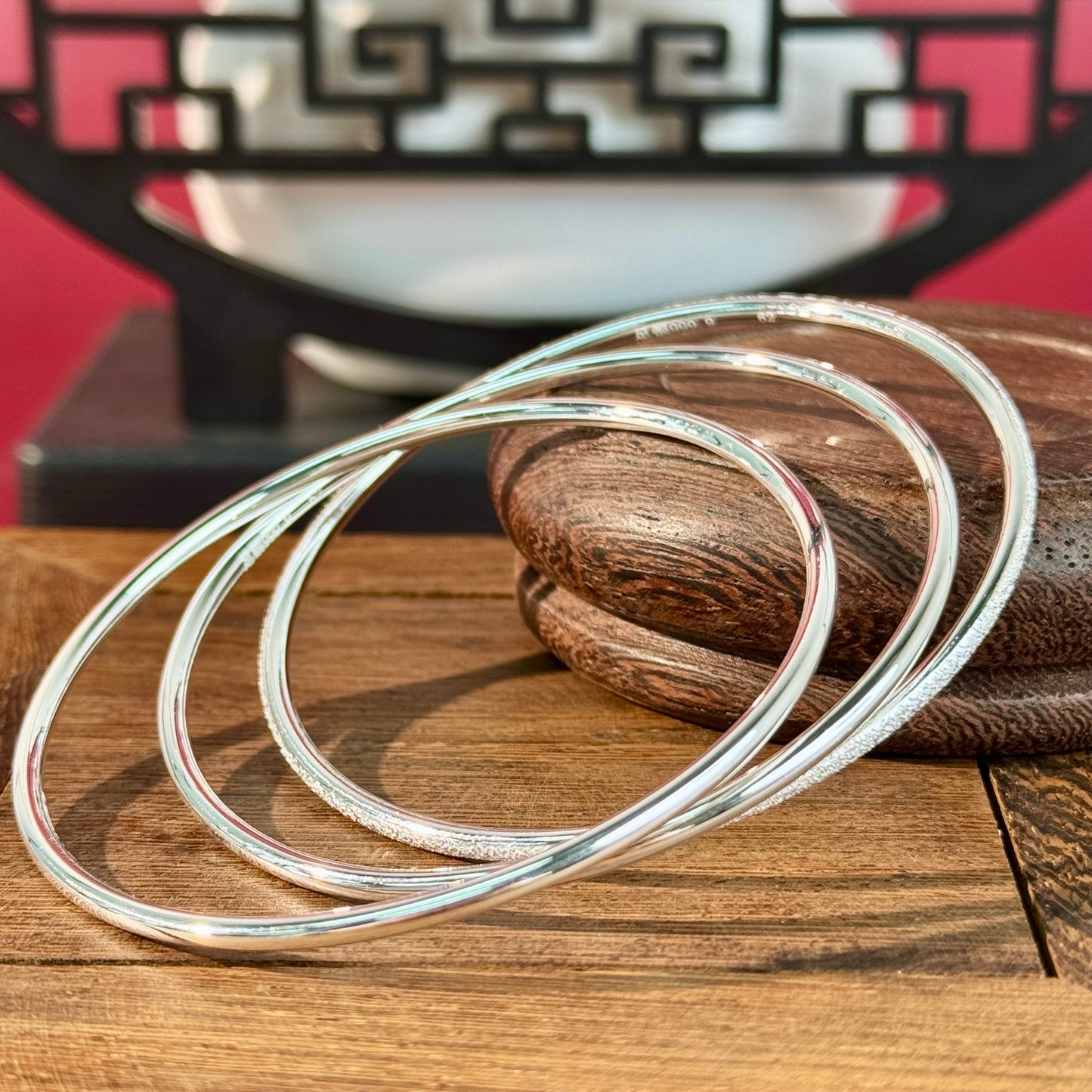 S925 “Three Lives, Three Worlds” Polished Delicate Bangle (Women's Style) — Layered elegance on the wrist, tenderly concealing poetic charm. | POD Customizable