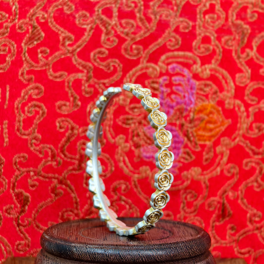 Luxury Rose-Patterned Gold-Plated Bracelet Sterling Silver Traditional-Style Bangle Ideal Gift | POD Customizable