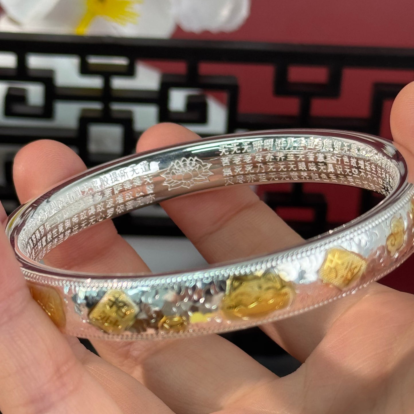 "Endless Good Luck" Solid Silver Gilded Bracelet – Wear Continuous Blessings as an Elegant Chinese-Style Wrist Token | POD Customizable