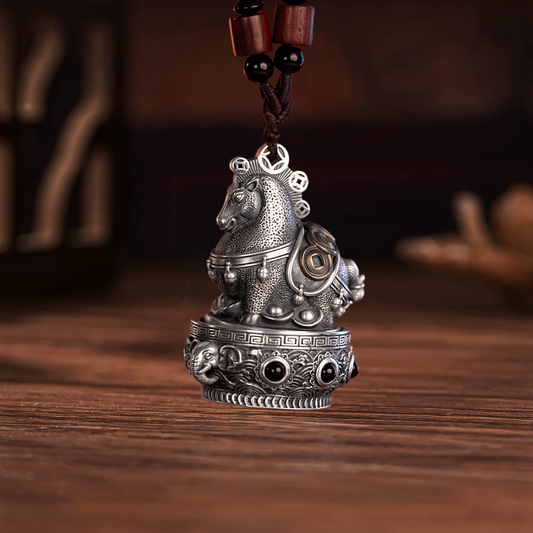 Little Horse Treasure Pot Silver Vintage-Style Pendant Necklace - Plain Handcrafted Retro Design | POD Customizable