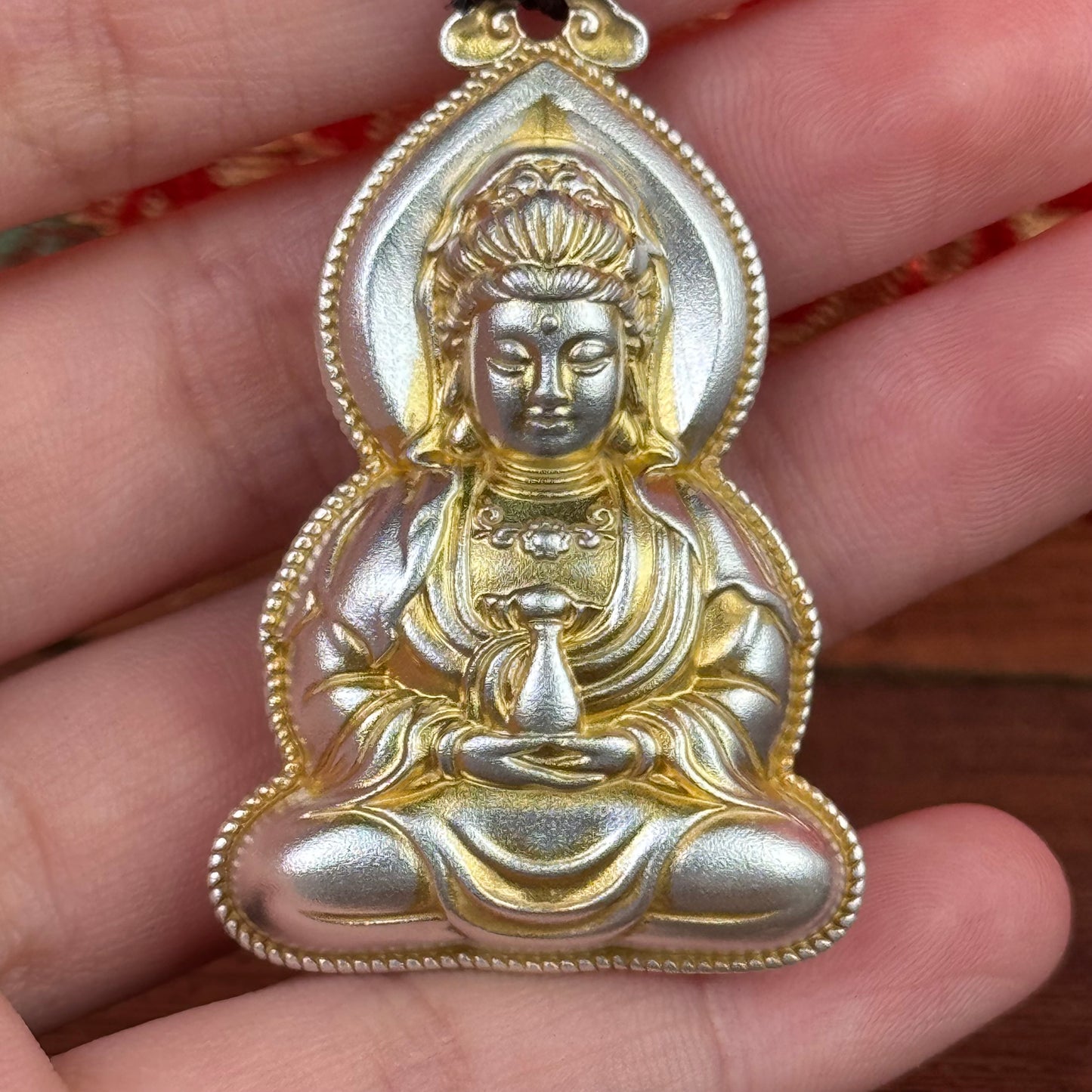 Solid Silver Gilded Guanyin Pendant – Auspicious Protection You Carry Close | POD Customizable