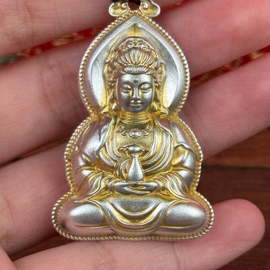 Solid Silver Gilded Guanyin Pendant – Auspicious Protection You Carry Close | POD Customizable