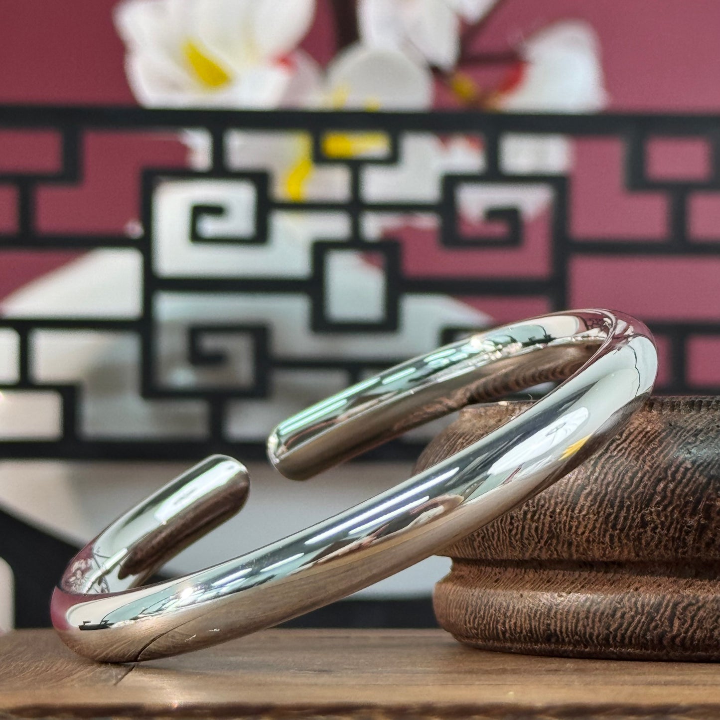 Pure Silver Plain Band Bangle with "Good Fortune & Bliss" Engraved on the Inside | POD Customizable