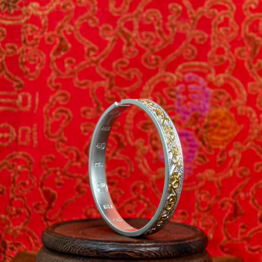 Luxury-grade gold-painted floral pattern bracelet Sterling silver traditional-style bangle Ideal gift selection | POD Customizable