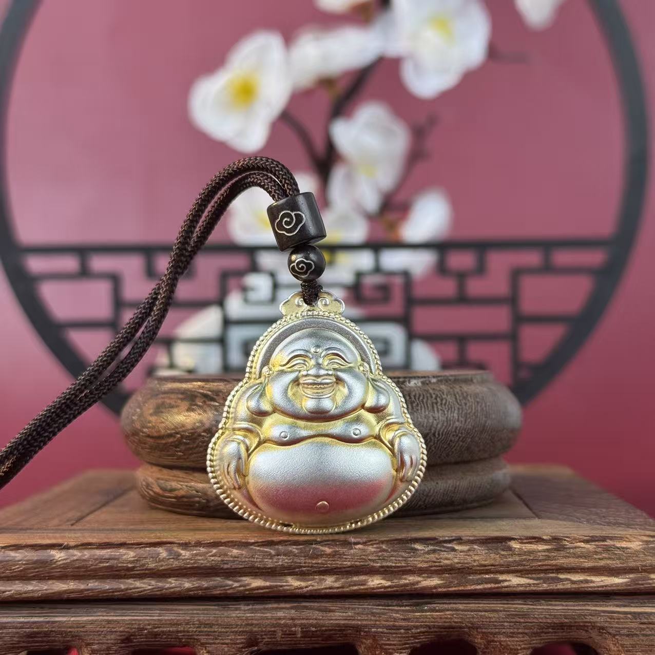 Solid Silver Gilded Laughing Buddha Pendant – Carry Joy and Good Fortune Close to Your Heart | POD Customizable