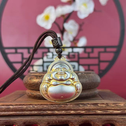 Solid Silver Gilded Laughing Buddha Pendant – Carry Joy and Good Fortune Close to Your Heart | POD Customizable