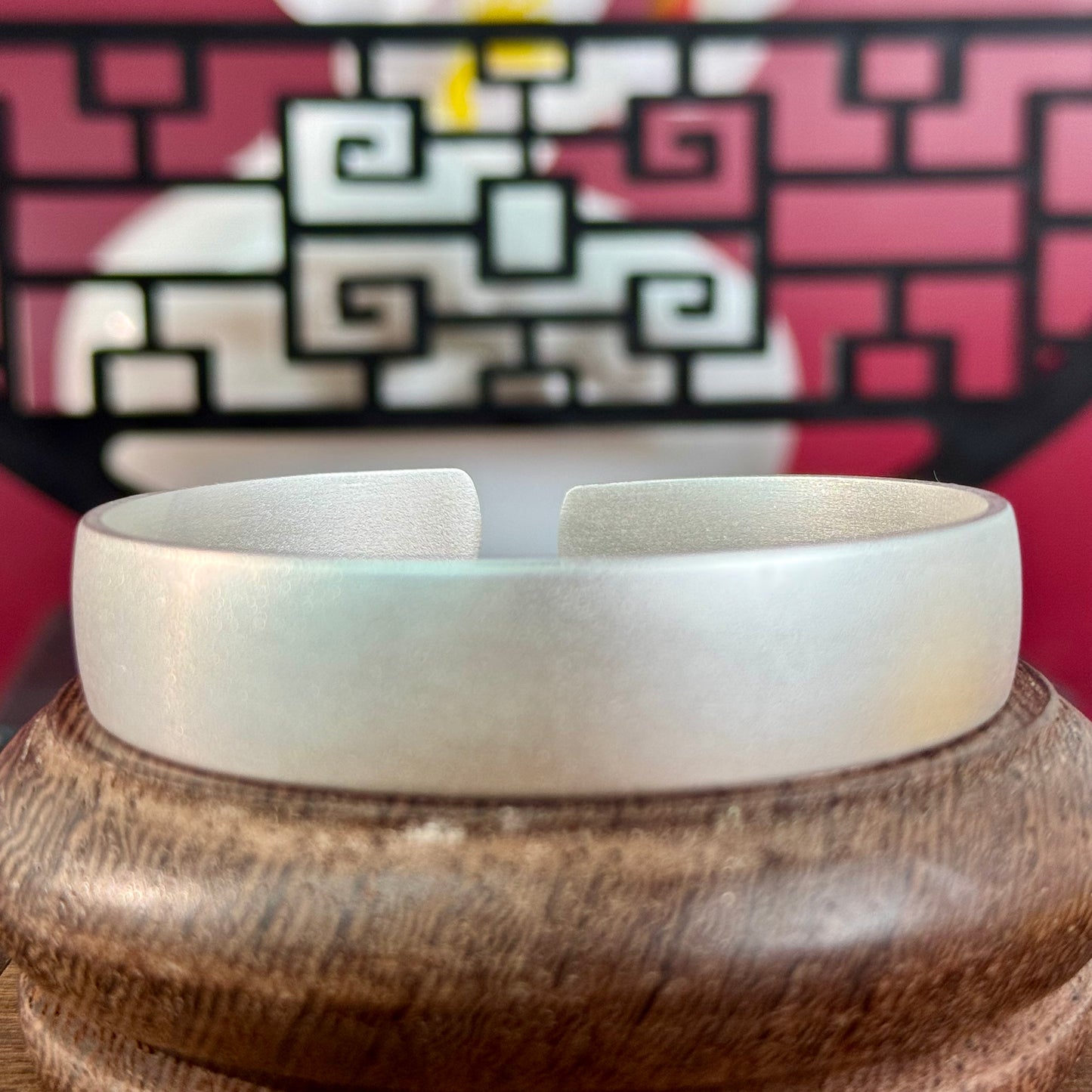 Silver Product Matte Open Bangle – Soft Silver Glow, Gentle Texture on Wrist | POD Customizable