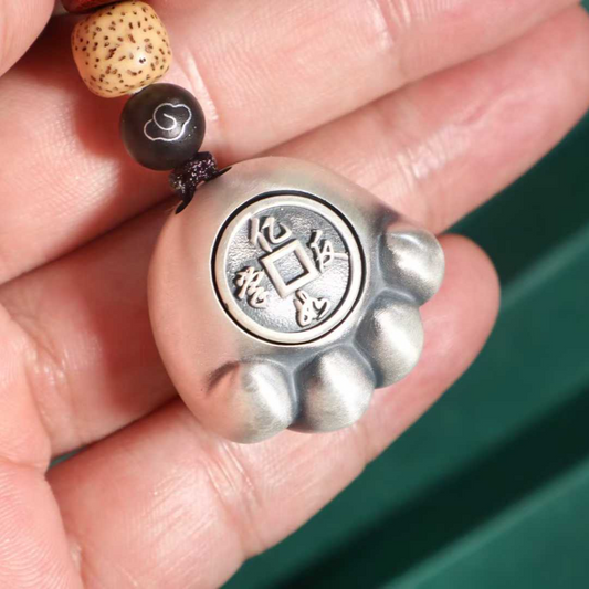 Solid Silver "Easy 'Wealth' at Your Fingertips" Cat Paw Pendant – A Lucky Charm That Holds Fortune & Cuteness in the Palm of Your Hand | POD Customizable