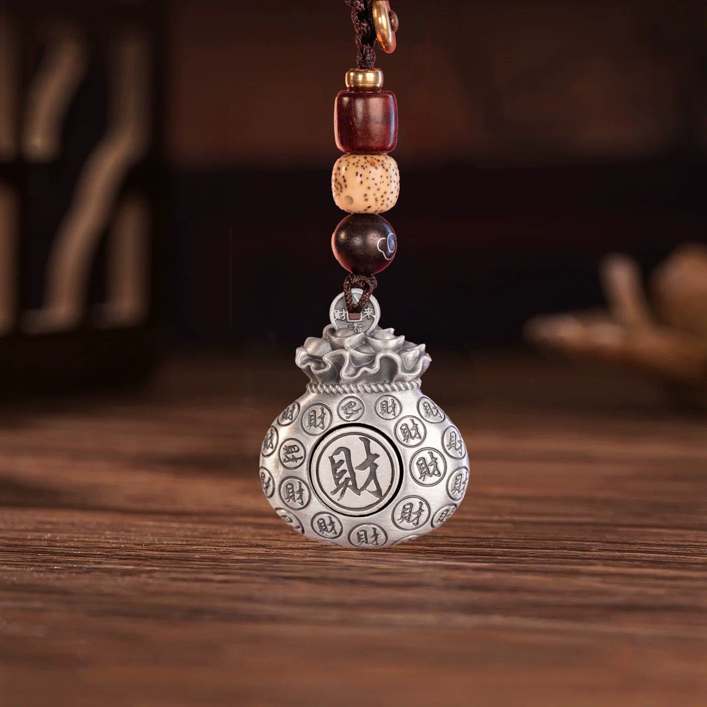 Eight Directions Prosperity Fortune Bag Silver Antique-Finish Personalized Pendant Necklace Plain Style Handcrafted Vintage | POD Customizable