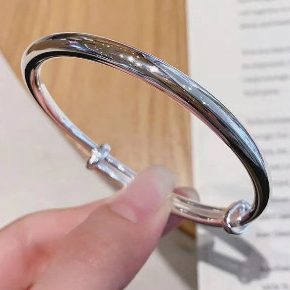 Chinese-Style Loach Back Push-Pull Design Solid Sterling Silver 9999 Women's Bangle | POD Customizable