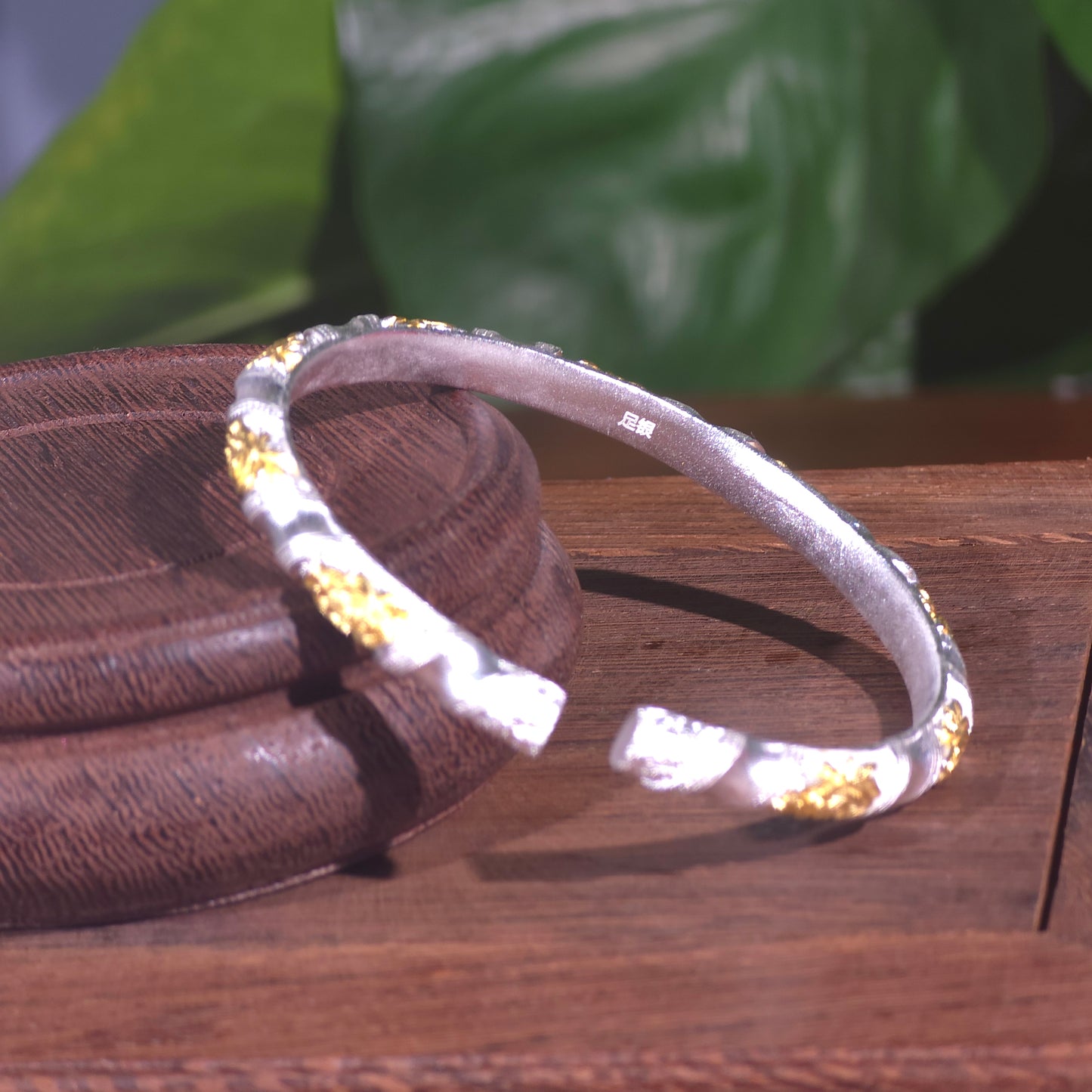 Fine Silver Gilded Carved Peony Chinese Style Bracelet Elegant and Versatile Gift | POD Customizable