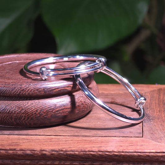 Solid Sterling Silver Push-Pull Bangle Bracelet for Children
