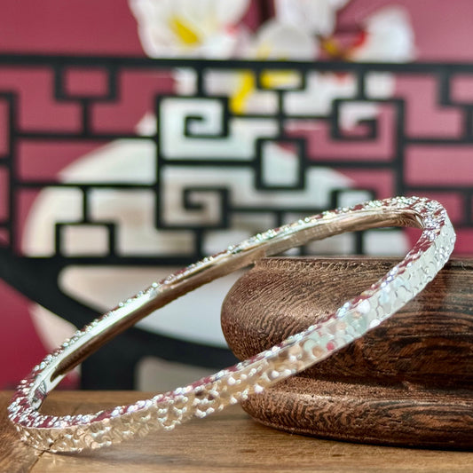 Silver "Sparkle Texture" Slim Bangle – Shimmer Hides on Wrist, Understated Dynamic Luxury | POD Customizable