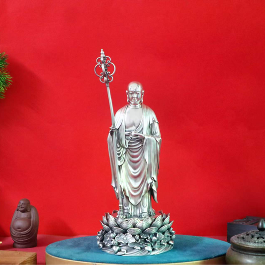 Collectible 999 Pure Silver Statue of Ksitigarbha Bodhisattva for Worship and Display | POD Customizable