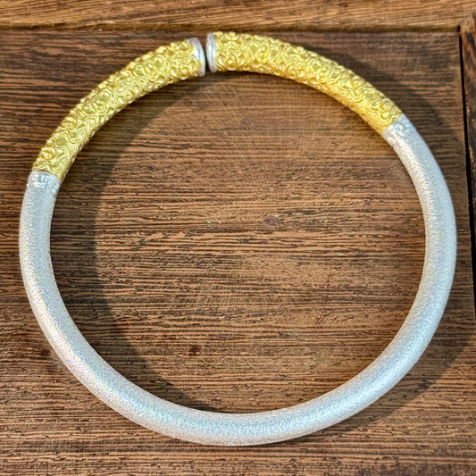 Silver with Gold Accents "Golden Cudgel" Themed Open Bangle – Playfulness on Wrist, Guochao Luxury Style | POD Customizable