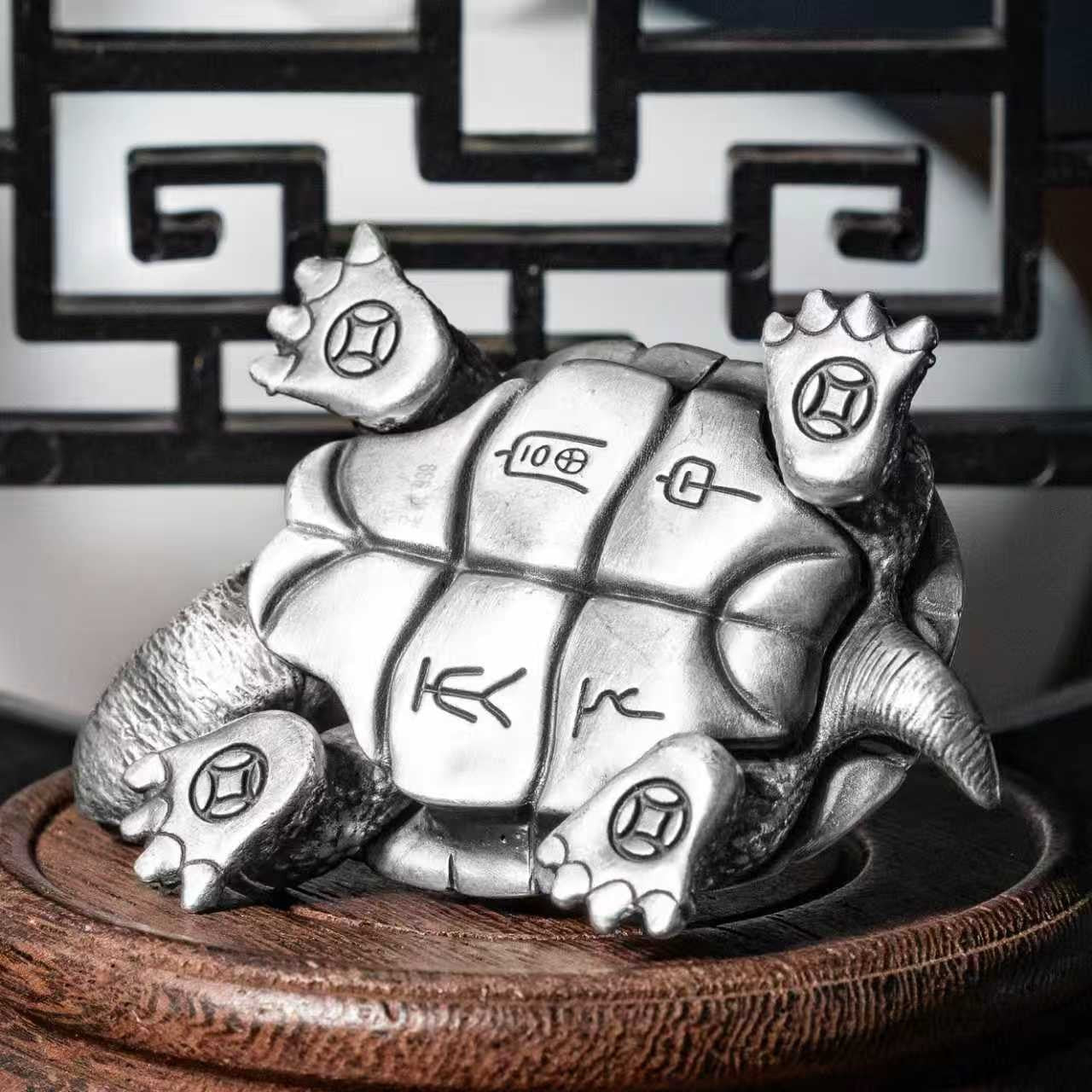 Lucky Money Turtle - Handheld Silver Pendant with Antique Finish Simple Style Handcrafted Pendant Necklace | POD Customizable