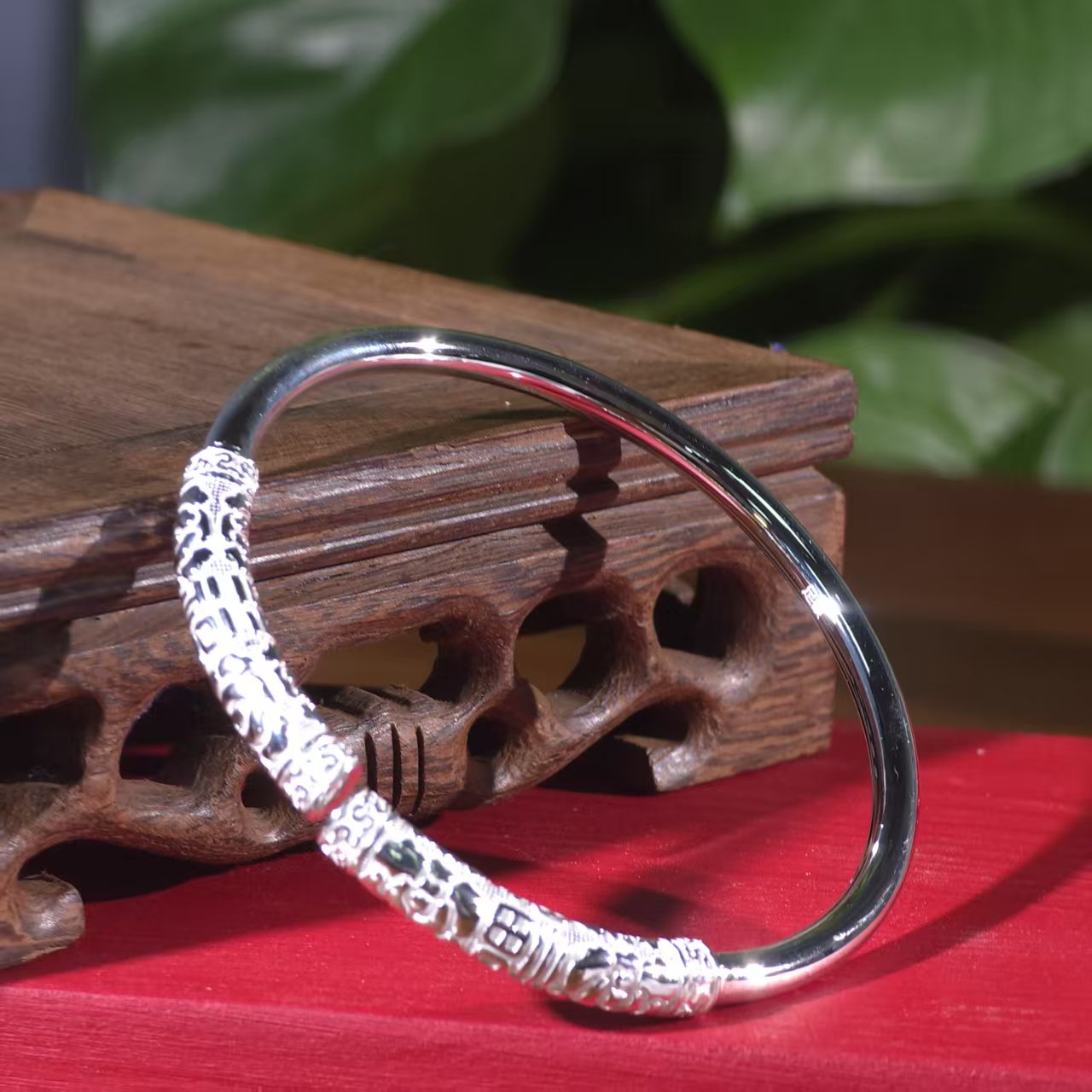 Sterling Silver Ruyi Golden Band Bracelet New Chinese-Style National Aesthetic Bracelet Unisex Versatile Gift for Men and Women | POD Customizable