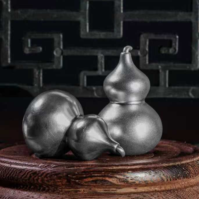 Small Gourd-Shaped Sterling Silver Antique-Finish Pendant Necklace - Plain Style Handcrafted Vintage | POD Customizable