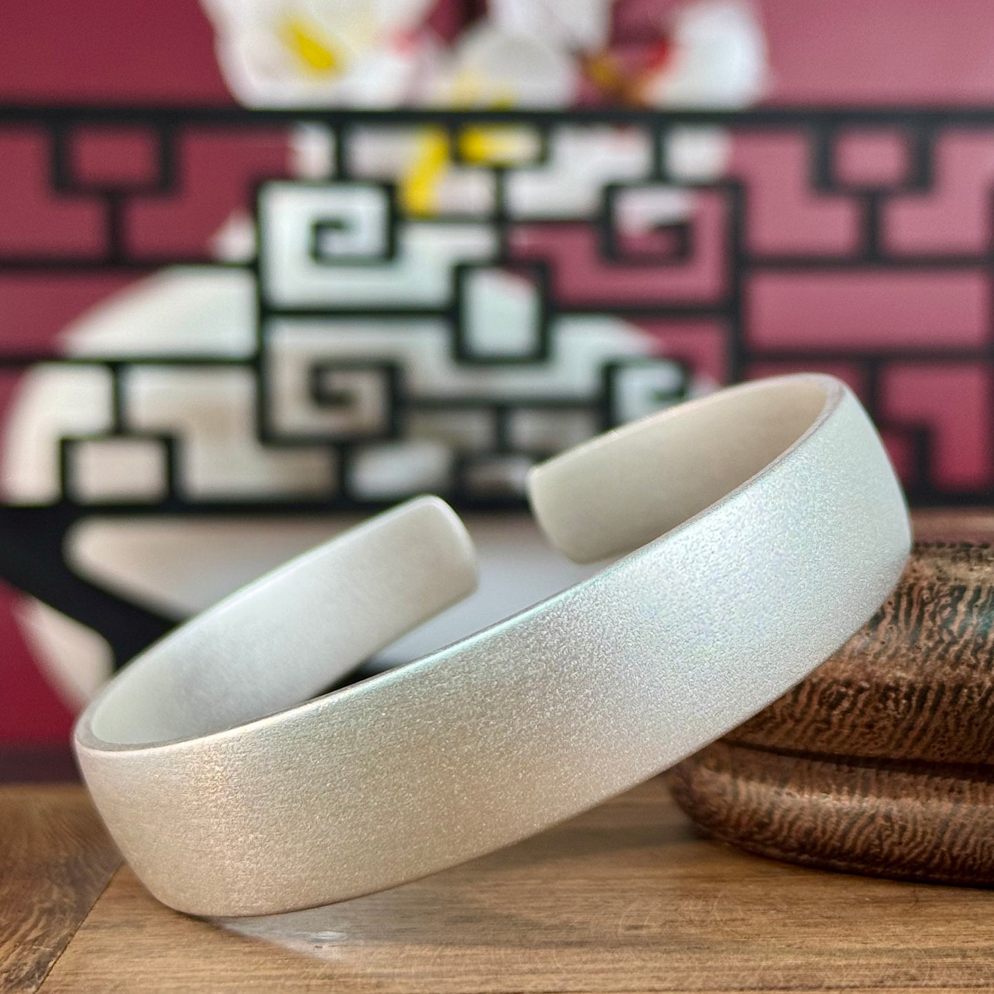 Silver Product Matte Open Bangle – Soft Silver Glow, Gentle Texture on Wrist | POD Customizable