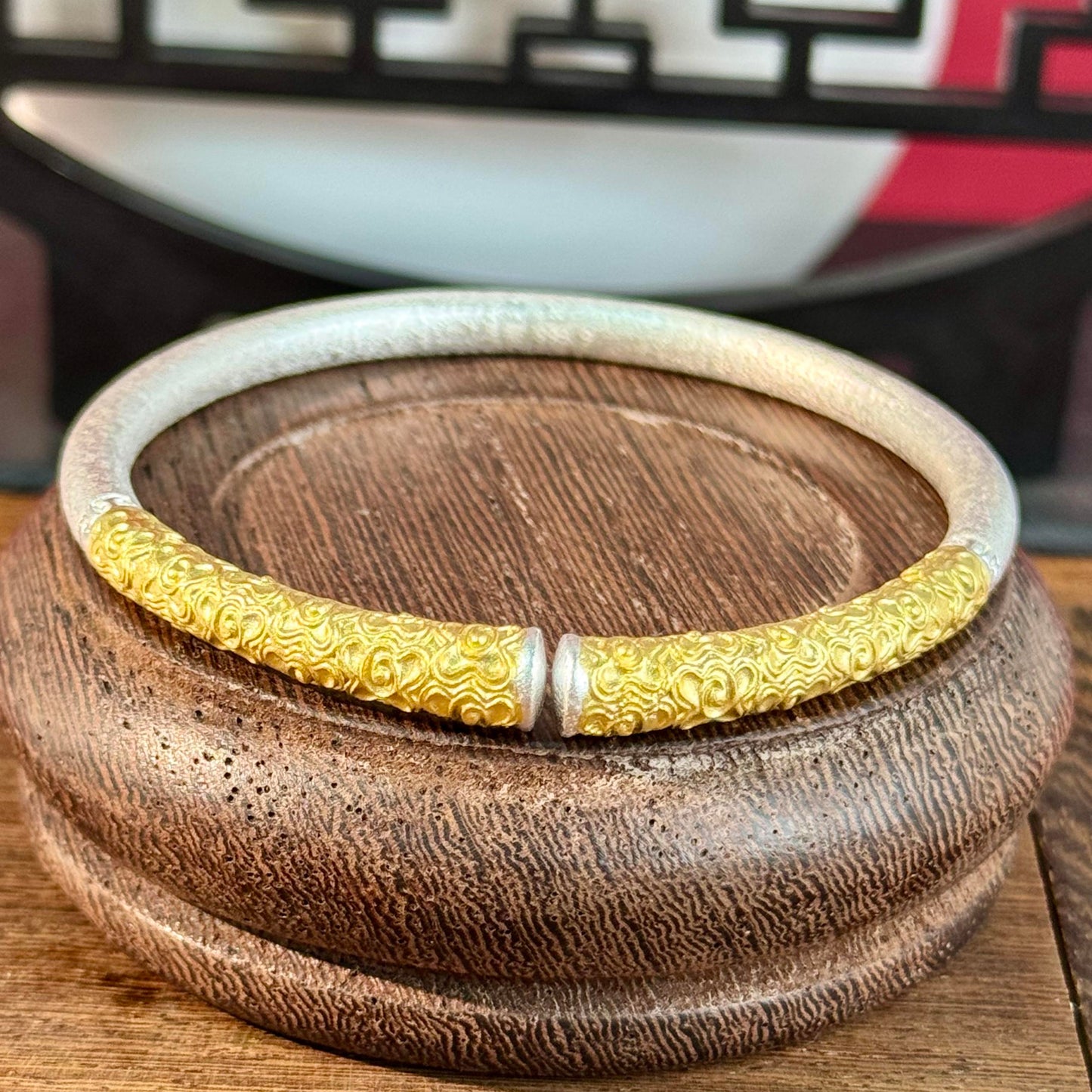 Silver with Gold Accents "Golden Cudgel" Themed Open Bangle – Playfulness on Wrist, Guochao Luxury Style | POD Customizable