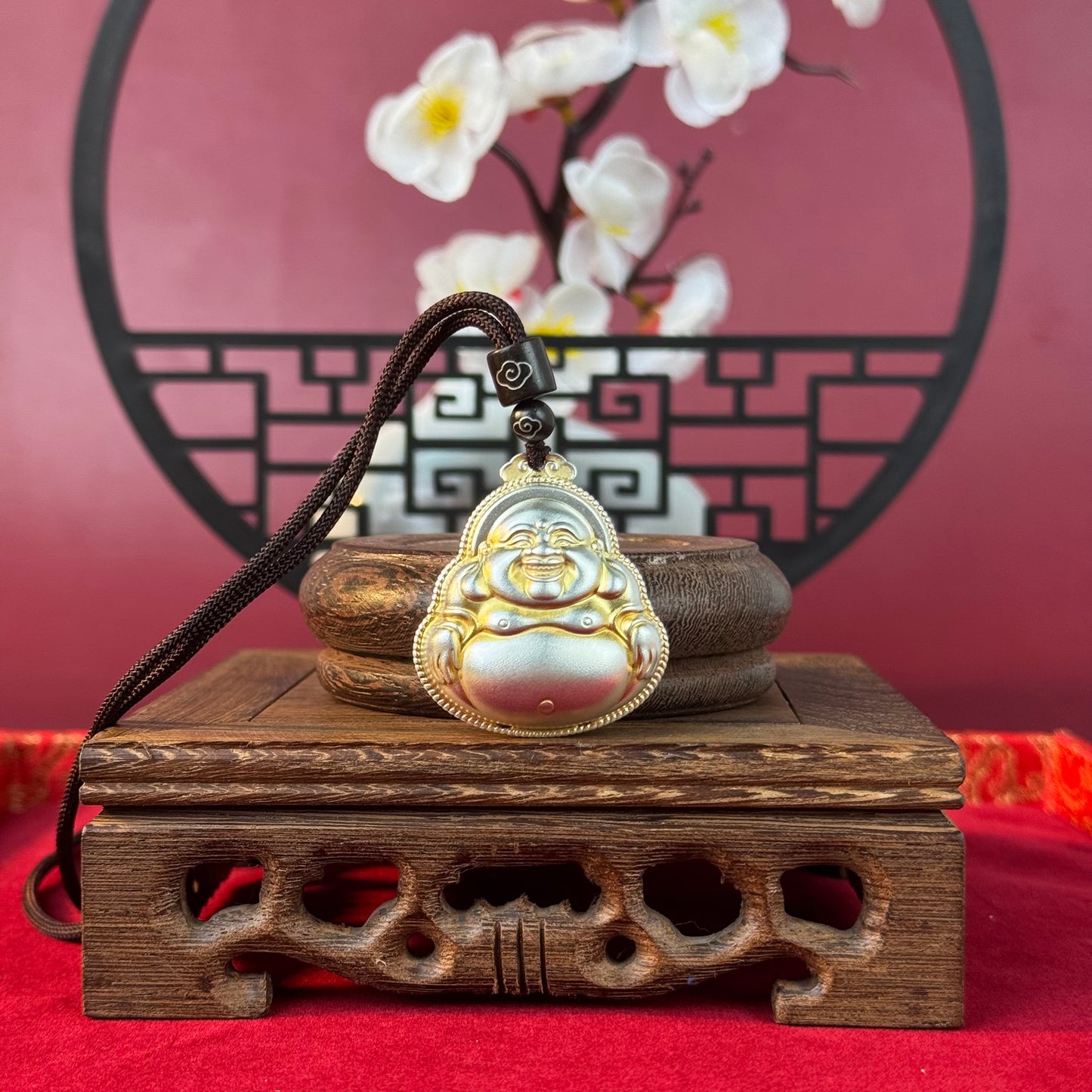 Solid Silver Gilded Laughing Buddha Pendant – Carry Joy and Good Fortune Close to Your Heart | POD Customizable