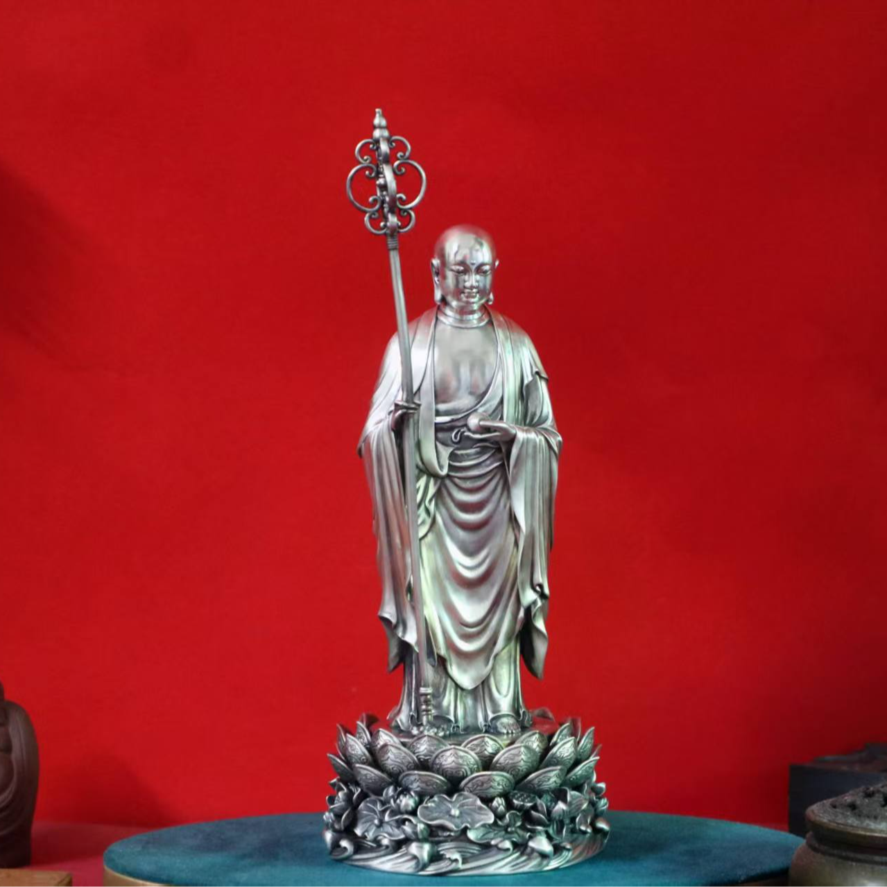 Collectible 999 Pure Silver Statue of Ksitigarbha Bodhisattva for Worship and Display | POD Customizable