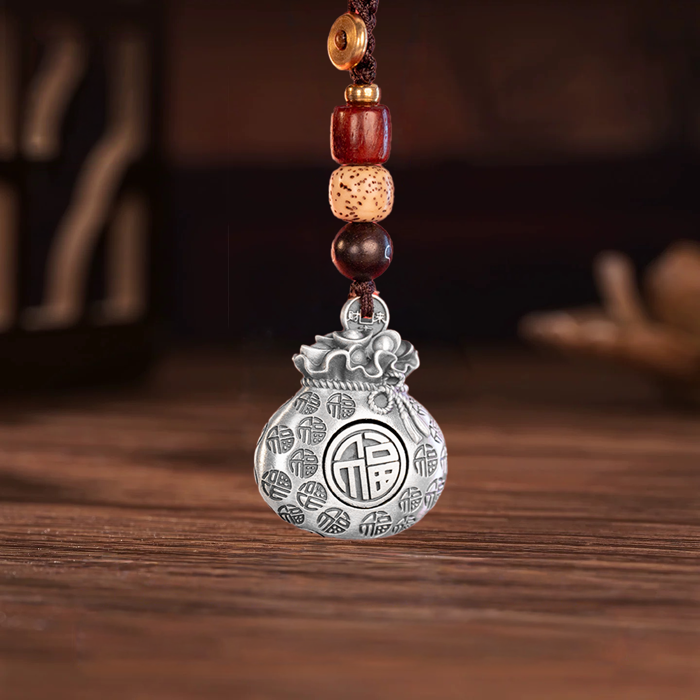 Vintage "Wealth from All Directions" Money Bag Silver Pendant Chain – A Handmade Lucky Pouch of Retro Fortune You Can Carry Everywhere | POD Customizable