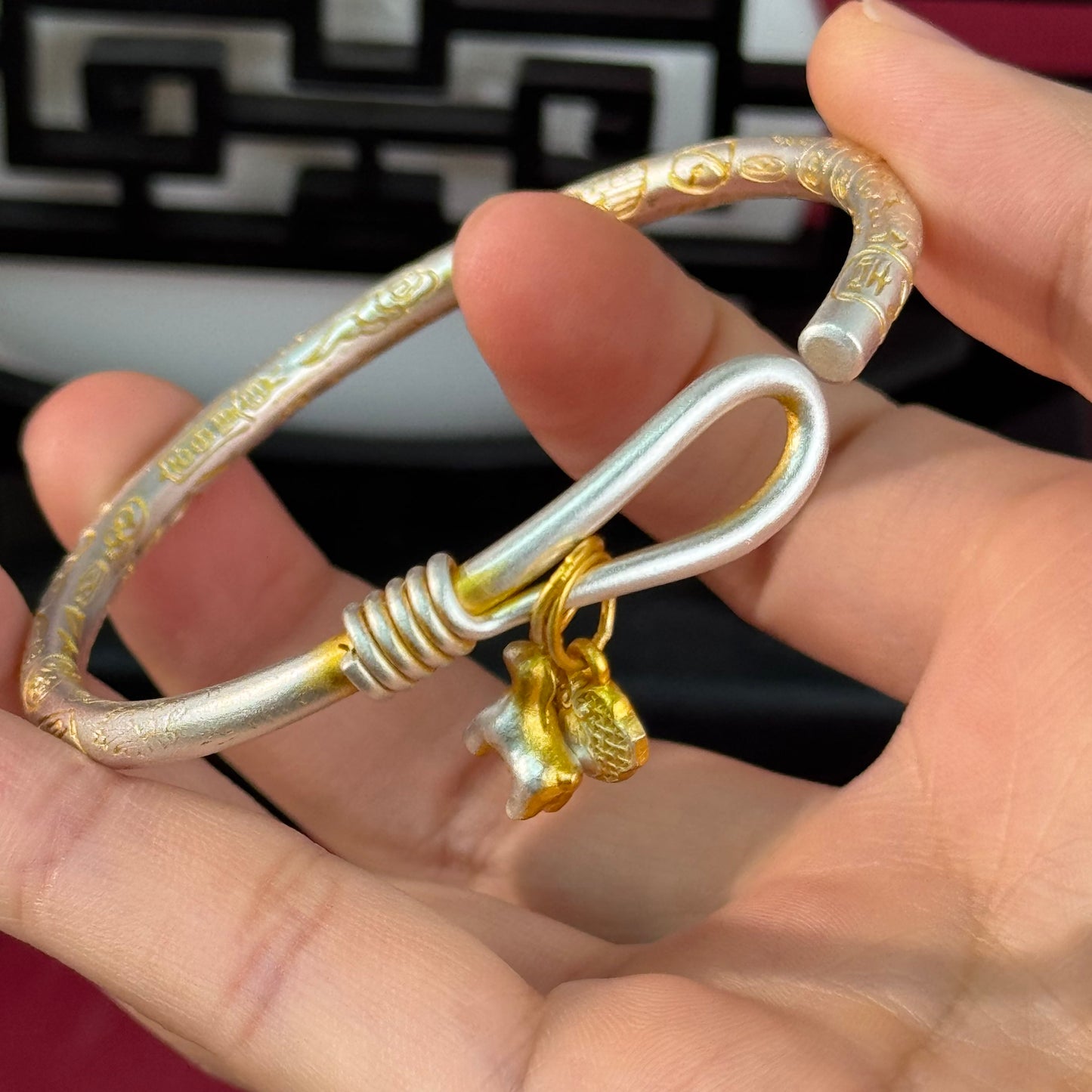 Solid Silver Gilded "Everything Goes Well" Adjustable Bracelet – Wear Sweet Good Fortune as a Vintage, Dynamic Wrist Token | POD Customizable