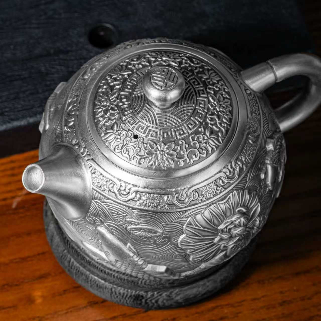 Year-Round Abundance Tea Set with Antique-Finished Silverware Personalized Decorative Piece in Plain Style Handcrafted | POD Customizable