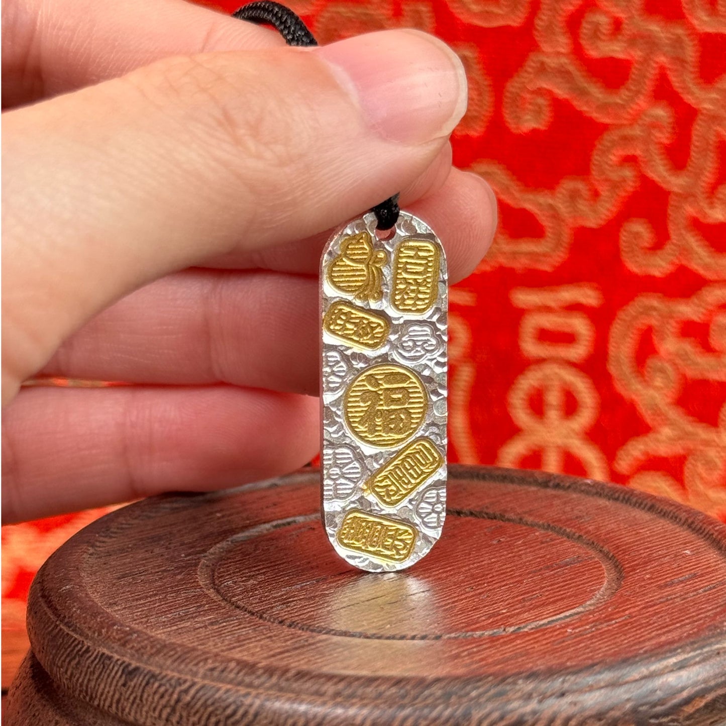 Solid Silver Gilded "Abundant Blessings" Pendant – Wear Chinese Good Fortune Close to You | POD Customizable