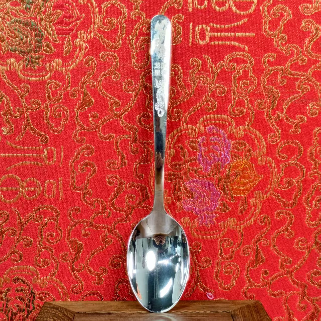 Sterling Silver Homeware: Grand Dragon and Phoenix Auspiciousness Chinese-Style Silverware Spoon with Vintage Polished Finish | POD Customizable