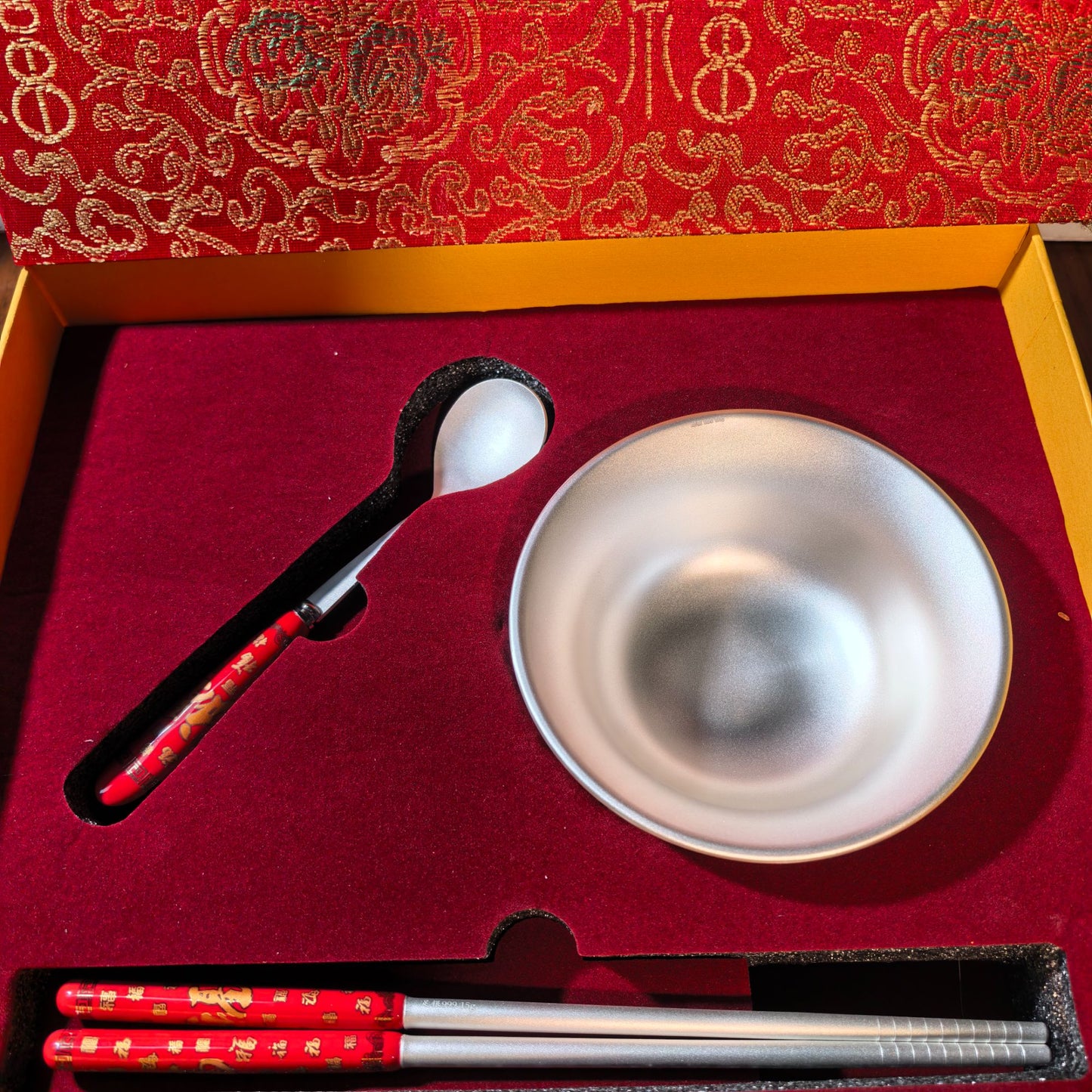 High-Grade Fine Silver Homeware: Large Red Auspicious Silver Bowl Chinese-Style Silverware with Vintage Polished Finish | POD Customizable