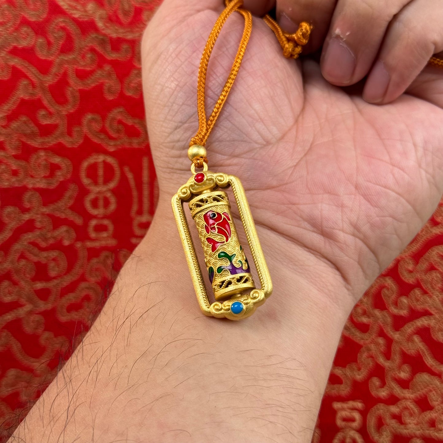 Solid Silver Cloisonné Fortune-Turning Tube Necklace – Tuck Good Luck & Chinese Style into a Rotatable Wrist Charm | POD Customizable